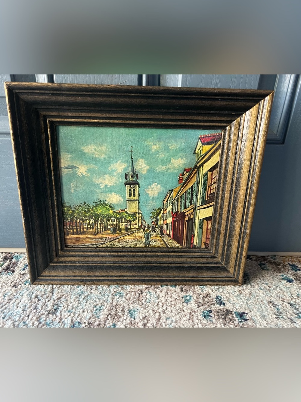 Vintage MCM Framed Maurice Utrillo “La Banlieue”  in Wood Frame